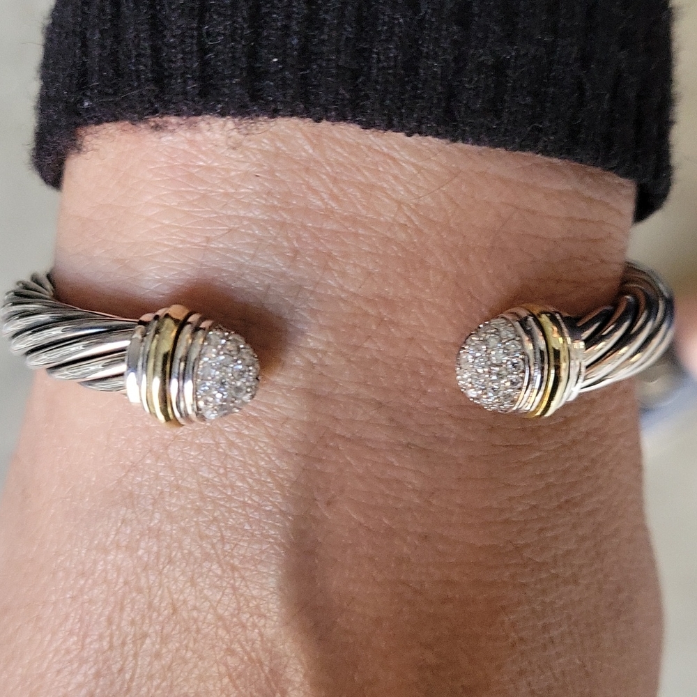 7mm David Yurman Bracelet 925 Silver 14k Gold w/ Diamond size medium